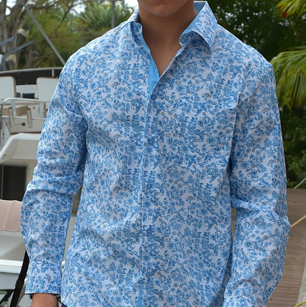 Blue Floral Button Down
